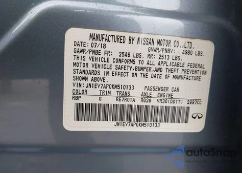 2019 Infiniti Q50 3.0T Luxe из США, поврежденный, VIN JN1EV7AP0KM510133